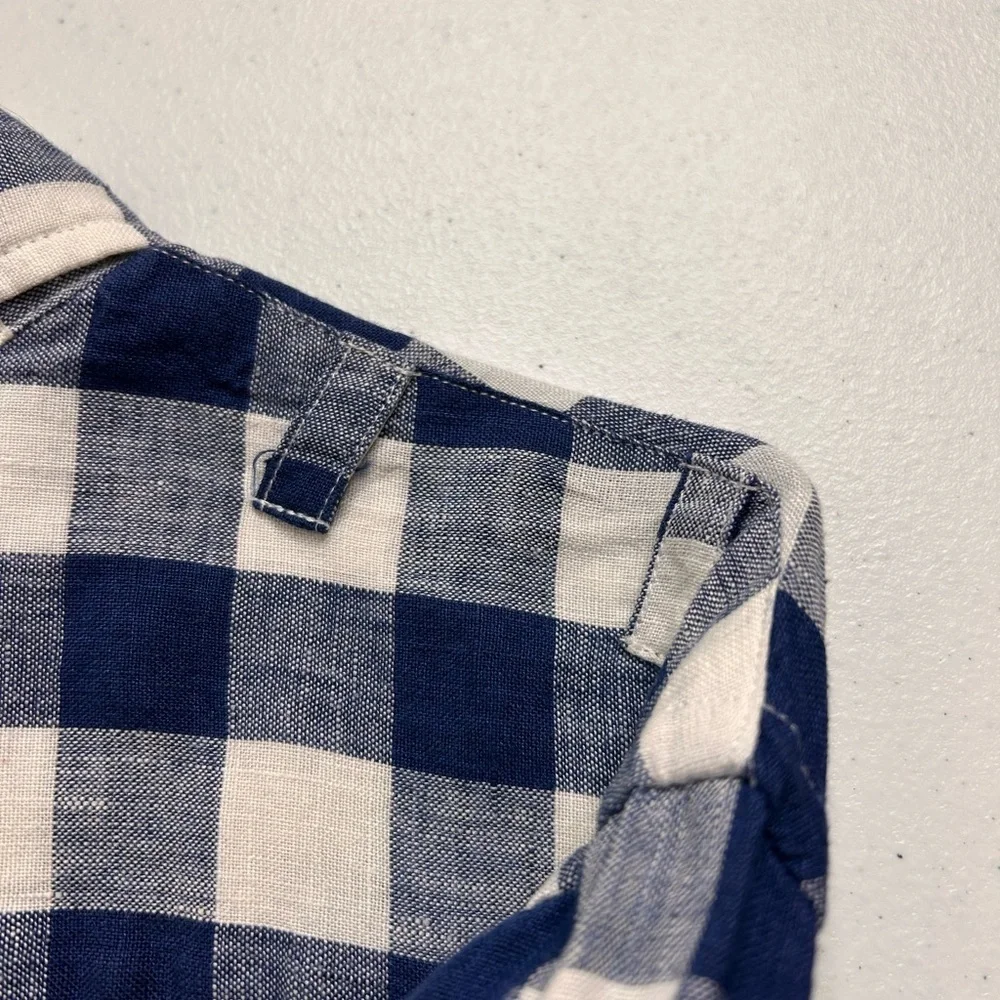 J. Crew Baird McNutt Irish Linen Shirt Sz M Buffalo Plaid Beach Coastal Resort